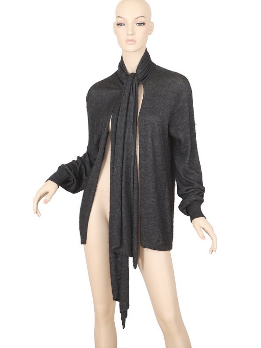 Dolce & Gabbana Charcoal Gray Open Front Shawl collar Tie-Neck Cardigan Large